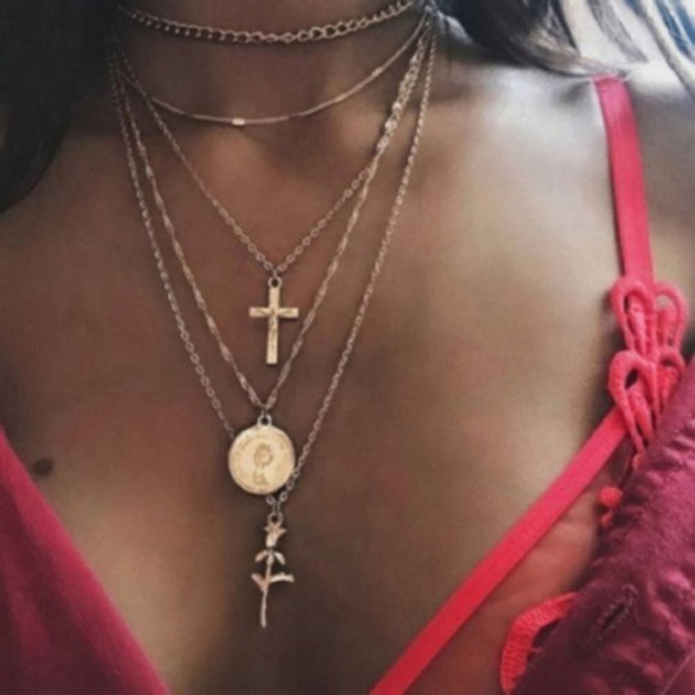 Elegant Gold Layered Necklace Set